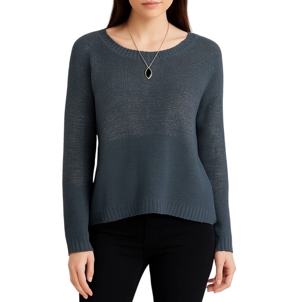 Womens M Gray Metallic Knit Sweater Long Sleeve Pullover Shimmer Holiday